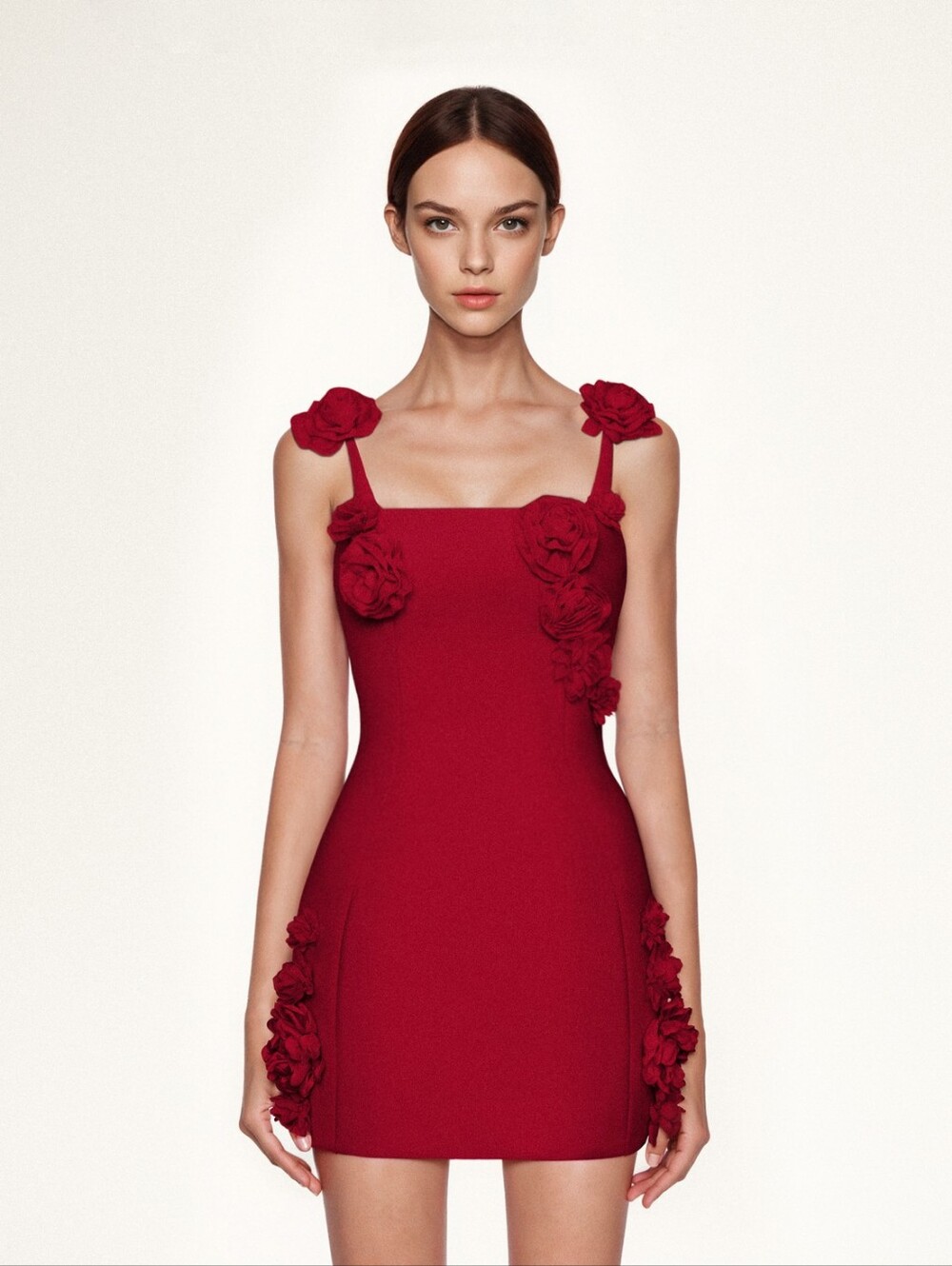 JW PEI Women's Red Elaina Rosette Floral Applique Chic Mini Dress Date Evening 8